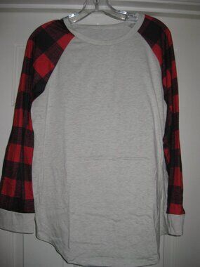 Unbranded Gray with Red/Black Plaid Christmas Long Sleeve Shirt Size XL